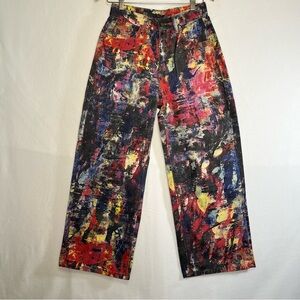 NWOT Y2K Jeans Denim Wide Leg Artistic Paint Splatter Cargo Boho Streetwear Sz S